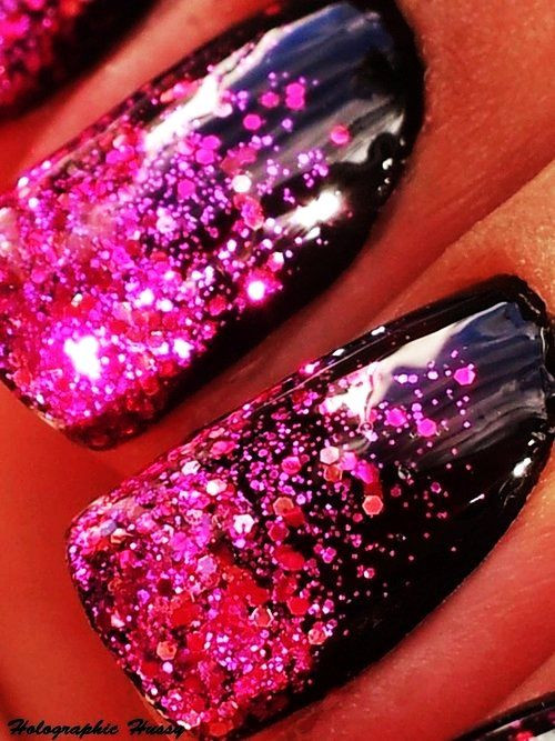 Hot Pink Nails With Glitter
 Holiday Hot Pink Diamond Glitter Nails s