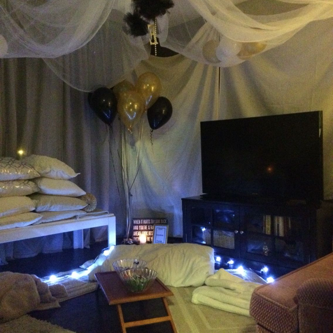Hotel Birthday Party Ideas For Adults
 Adult slumber party Living room fort With images