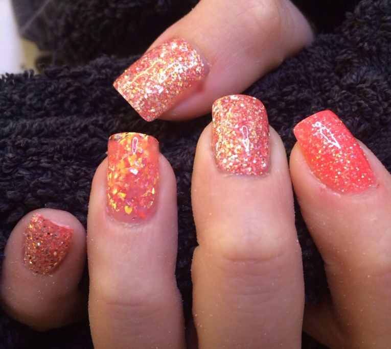How To Do Glitter Acrylic Nails
 Coral glitter acrylic nails With images