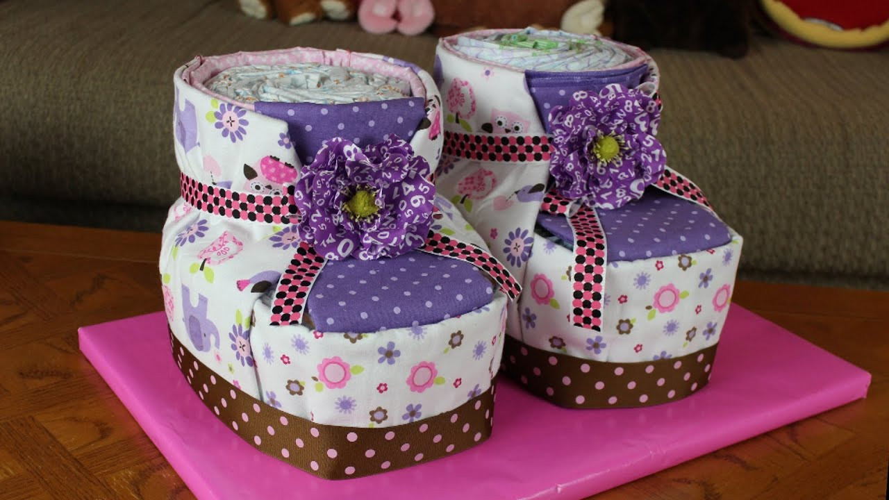 How To Make Baby Shower Gifts Out Of Diapers
 Diaper Cake Baby Booties How To Make