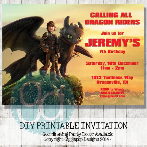 How To Train Your Dragon Birthday Invitations
 How To Train Your Dragon Birthday Printable Invitation DIY