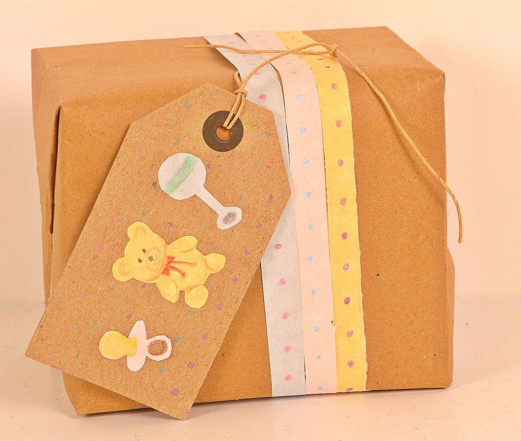 How To Wrap A Baby Gift Without Wrapping Paper
 Baby Shower Gift Wrapping Kraft Paper
