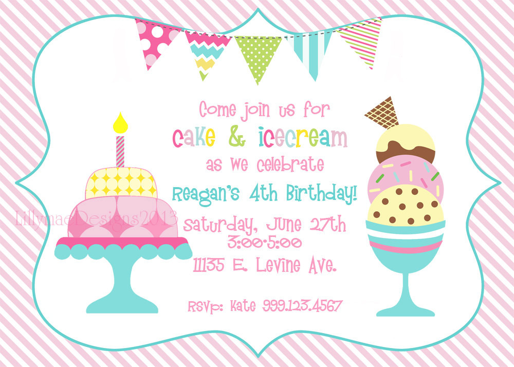 Ice Cream Birthday Party Invitations
 Cake and Ice Cream Birthday Party Invitation Digital File