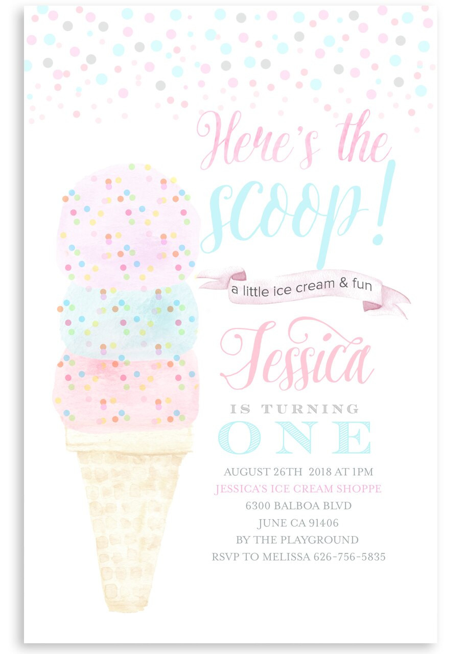 Ice Cream Birthday Party Invitations
 Ice cream birthday invitation watercolor ice cream 3
