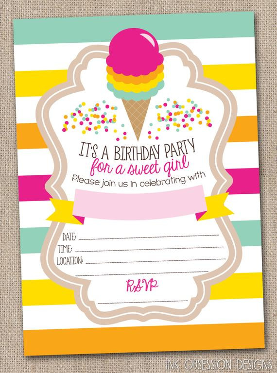 Ice Cream Birthday Party Invitations
 Ice Cream Birthday Party Invitation for by InkObsessionDesigns