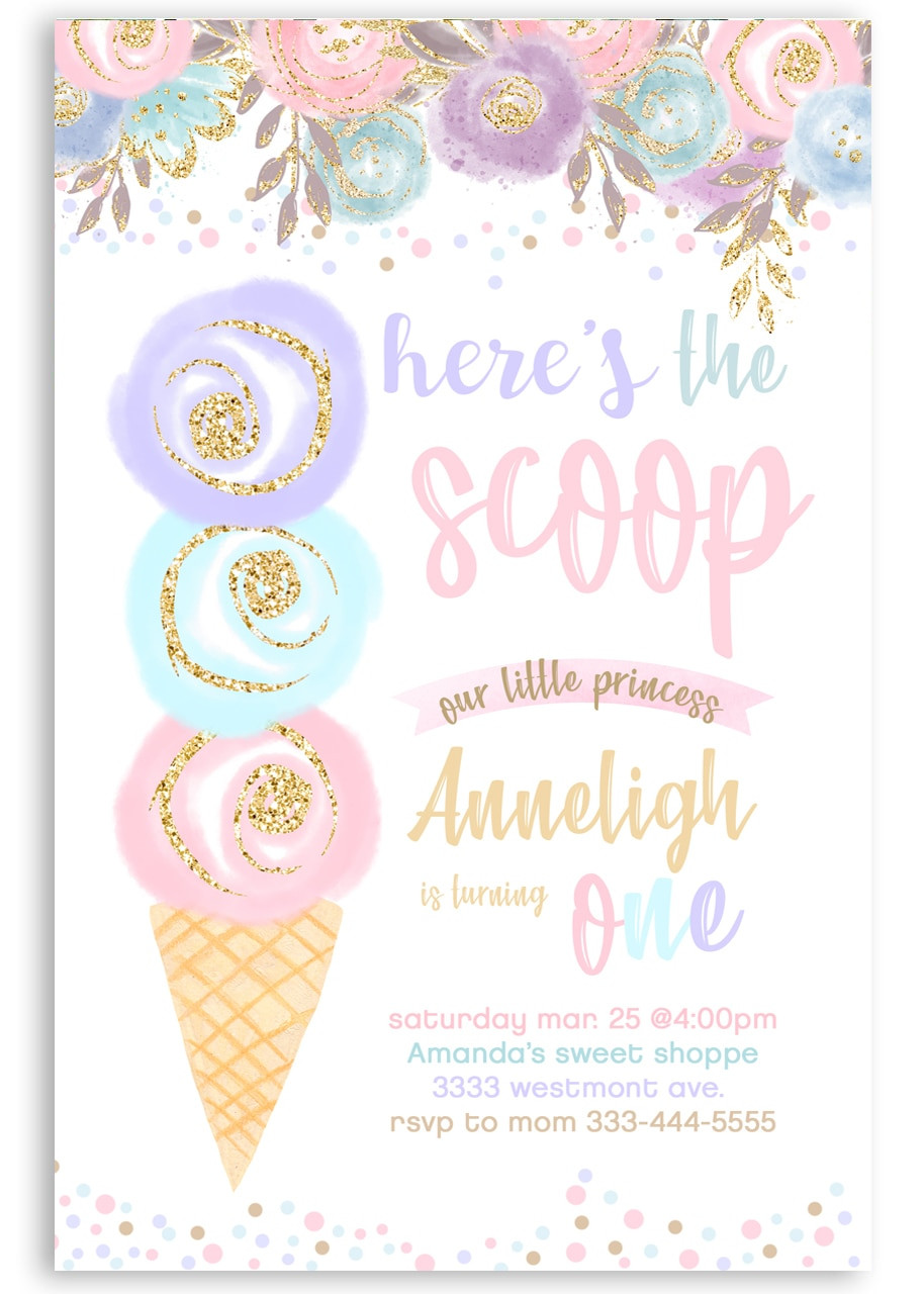 Ice Cream Birthday Party Invitations
 Ice cream birthday invitation watercolor ice cream scoops 3