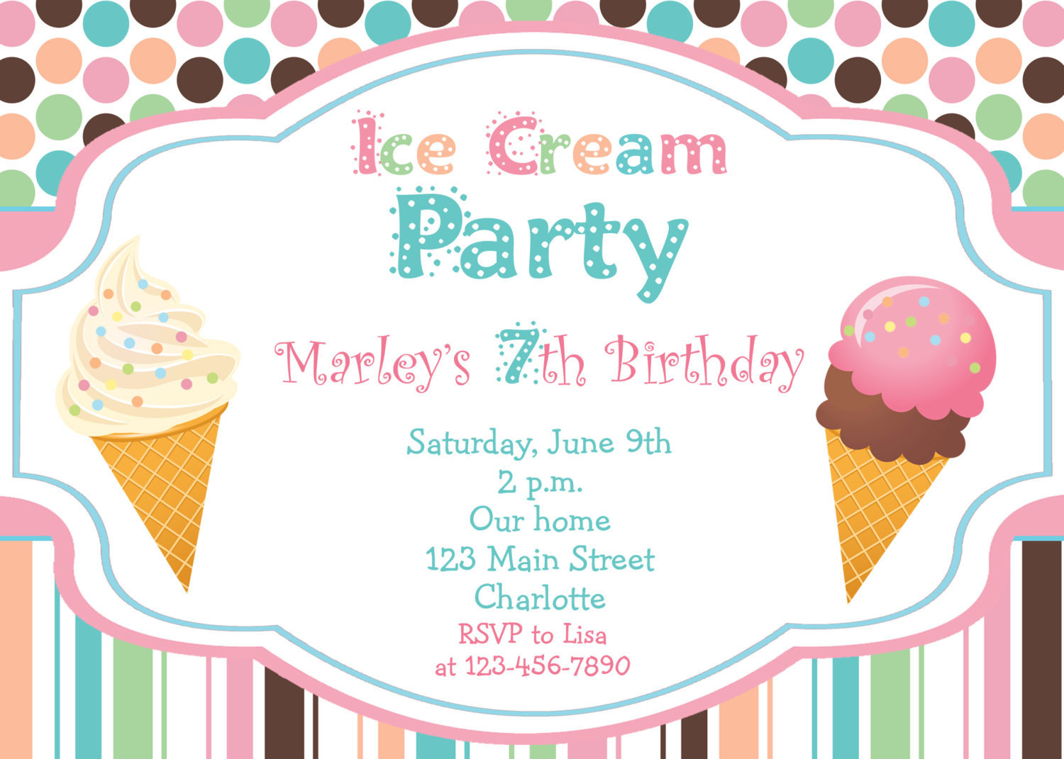 Ice Cream Birthday Party Invitations
 Ice cream party birthday Invitation ice by TheButterflyPress