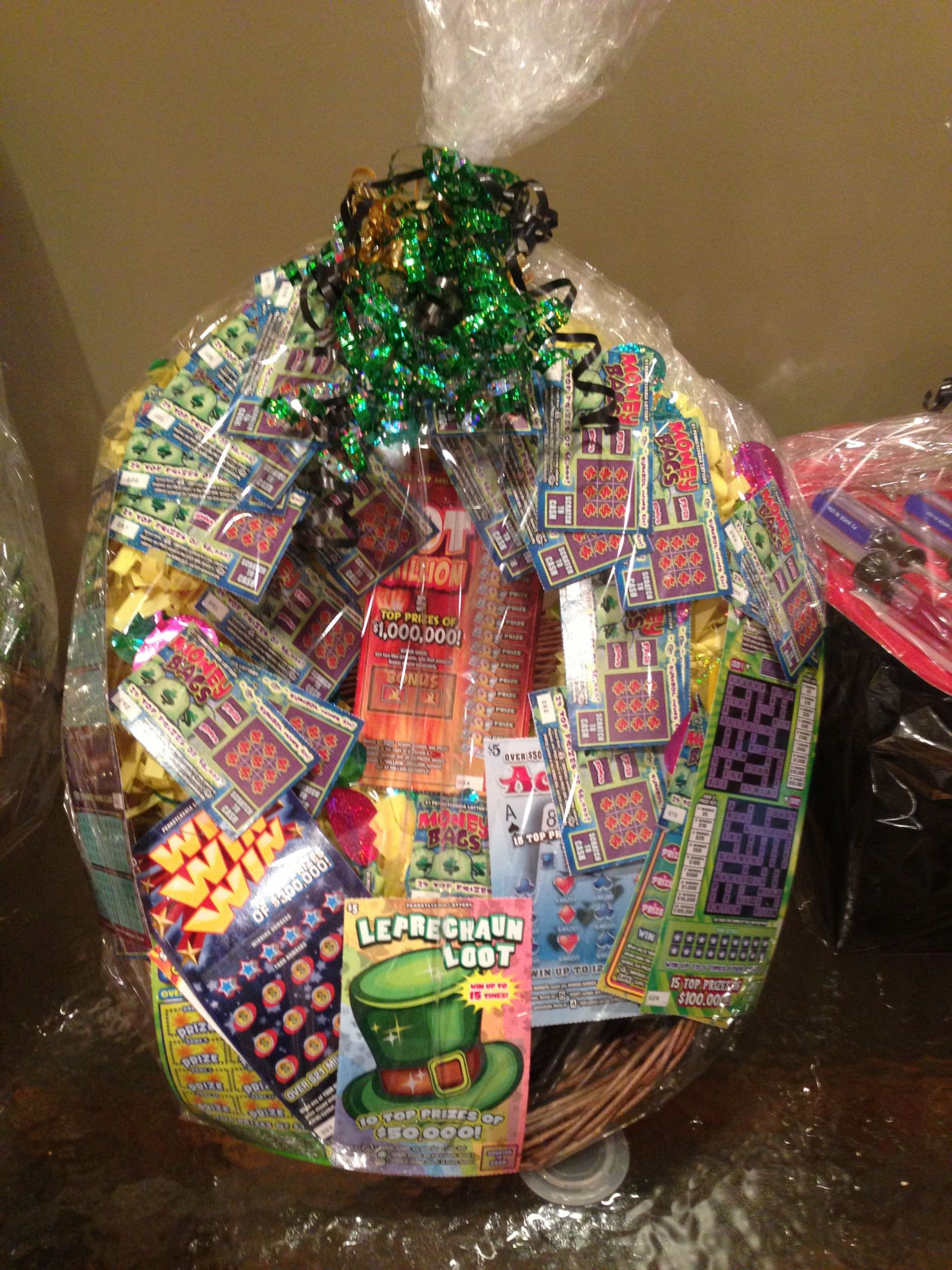 Ideas For Gift Baskets To Raffle
 Lottery basket Baskets of cheer Pinterest