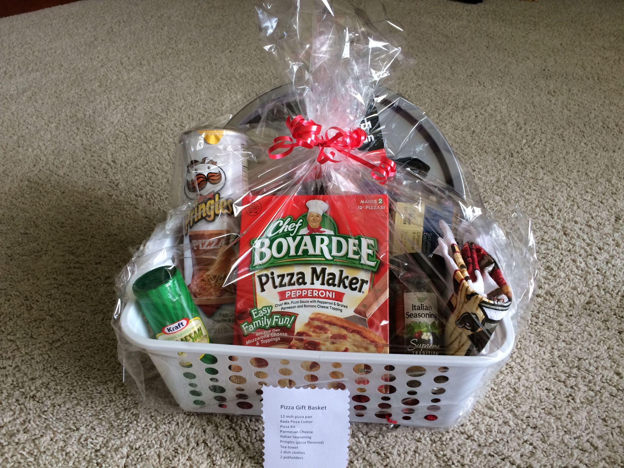 Ideas Gift Baskets Pizza Pans
 A group was asking for basket donations so I created a