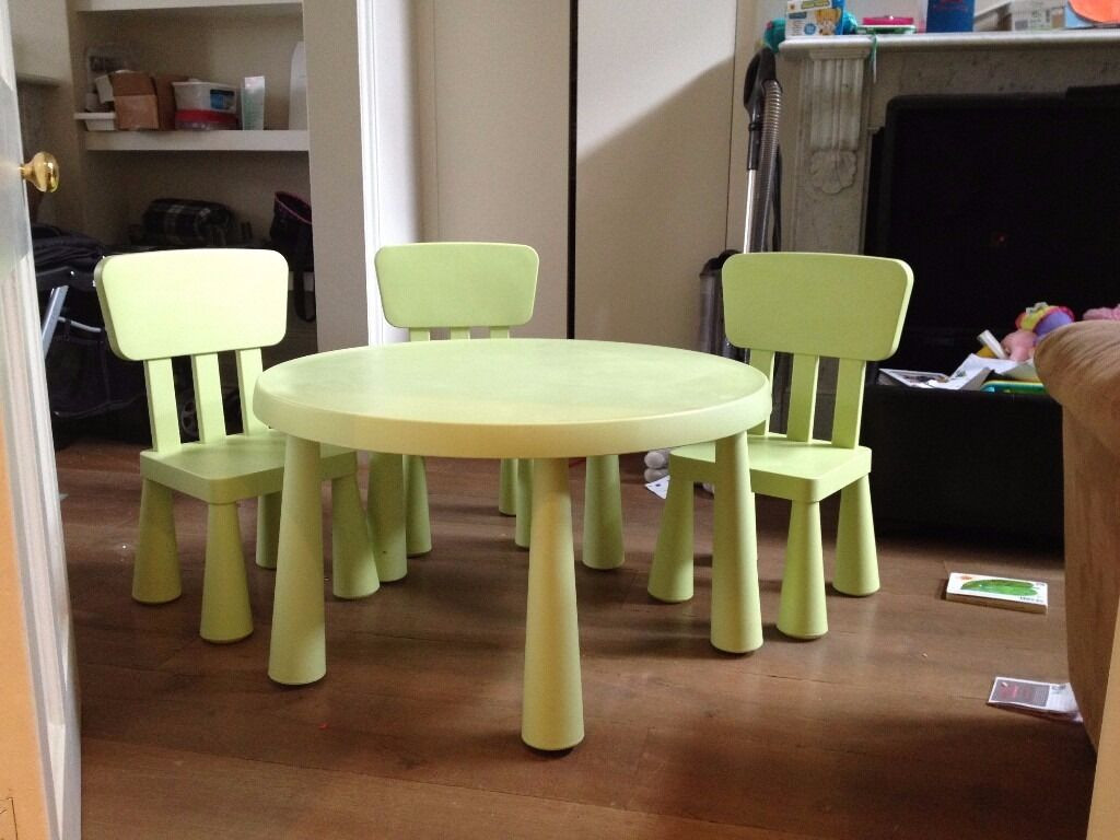 Ikea Kids Chair
 Ikea Mammut Light Green Kids Table with 3 Chairs