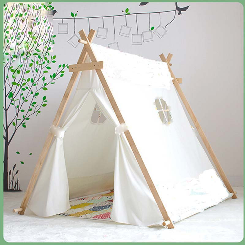 Indoor Kids Tent
 Lovely kid play tent white fabric teepee children bed tent