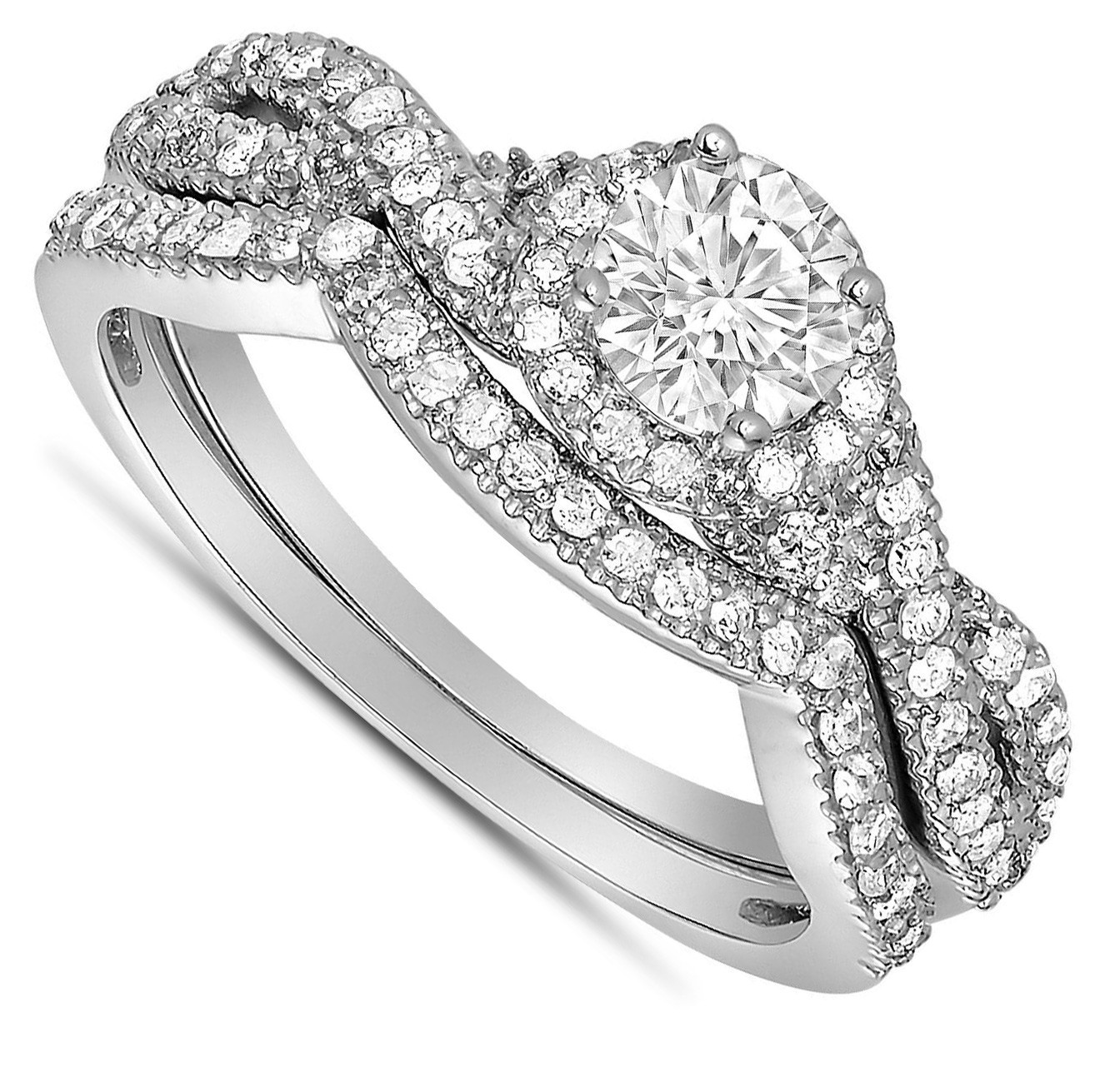 Infinity Wedding Band Sets
 2 Carat Round Diamond Infinity Wedding Ring Set in White