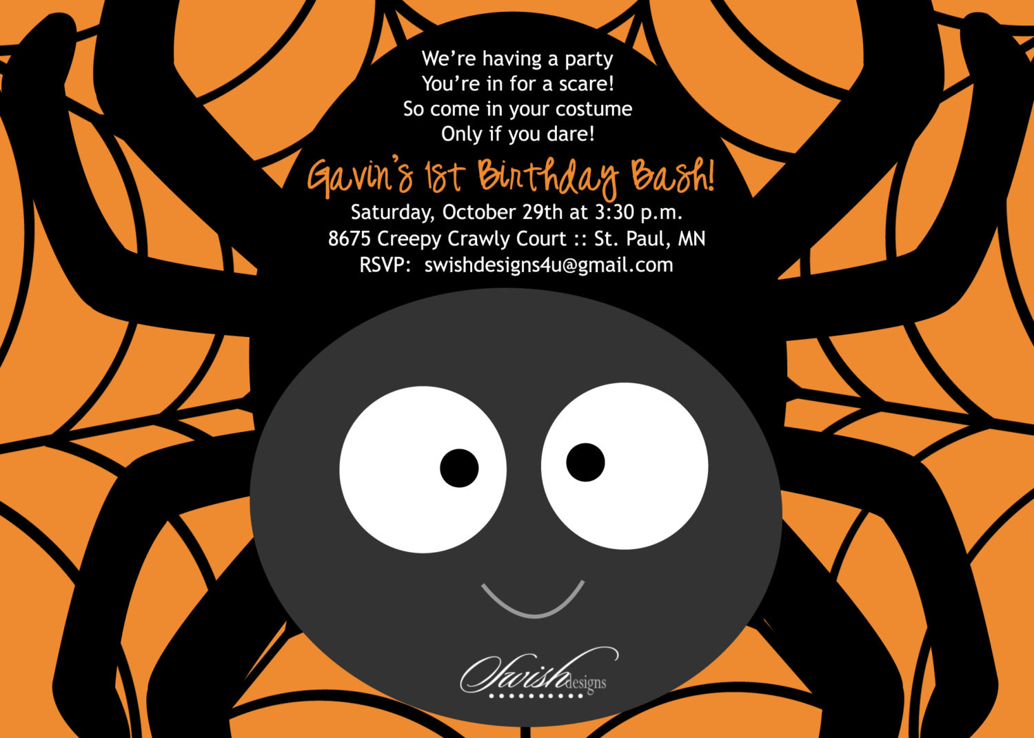 Invitation Ideas For Halloween Party
 SALE Halloween Birthday Party Invitation Cute Spider First