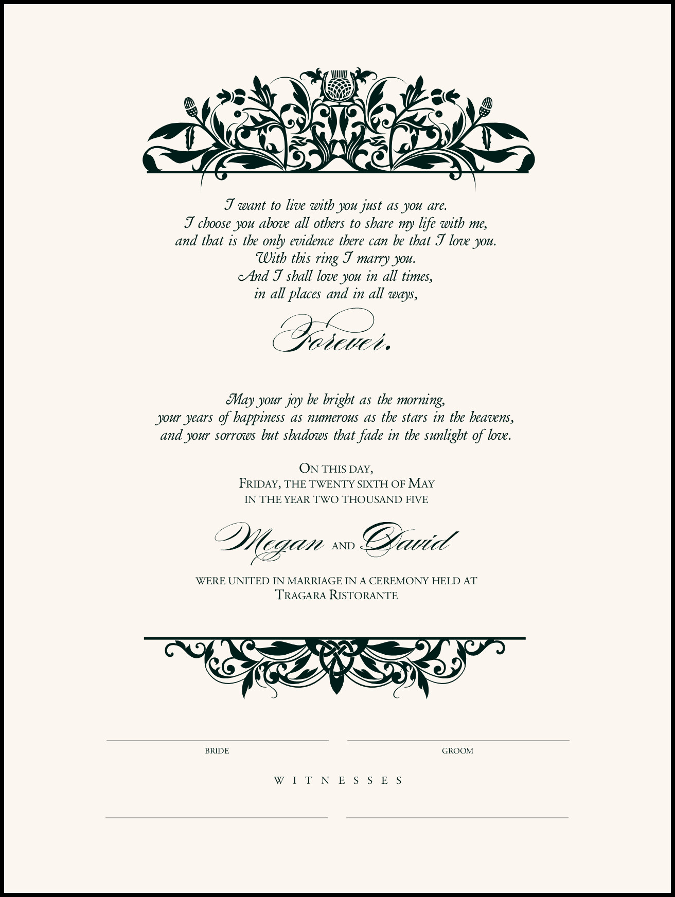 Irish Wedding Vows
 Celtic Wedding Marriage Certificates with Irish Wedding