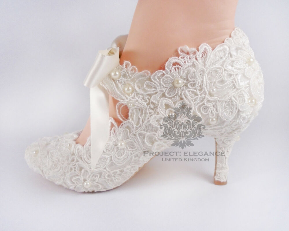 Ivory Wedding Shoes For Bride
 IVORY LACE WEDDING SHOES bride bridal MARY JANE satin