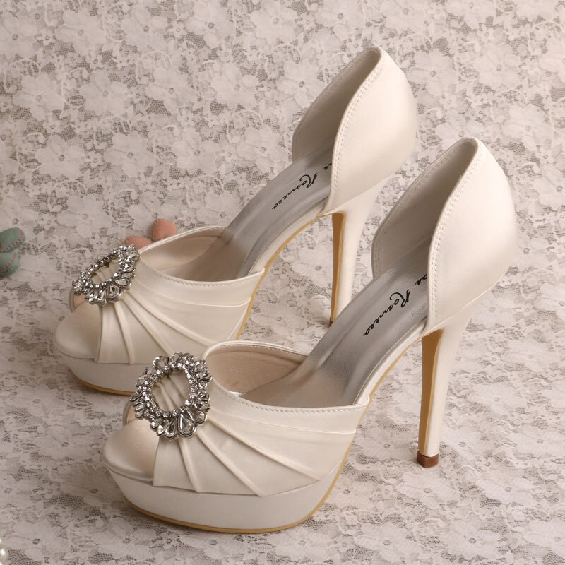 Ivory Wedding Shoes For Bride
 Wedopus MW555 Women Platform Peep Toe Ivory Satin Wedding