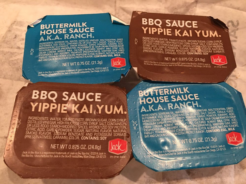 Jack In The Box Sauces
 Ranch and BBQ Sauce I like how the BBQ sauce is AKA