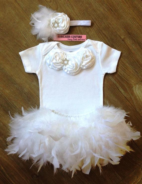 Jewish Baby Naming Ceremony Gifts
 Jewish Naming Outfit White Feather Bloomer Bodysuit