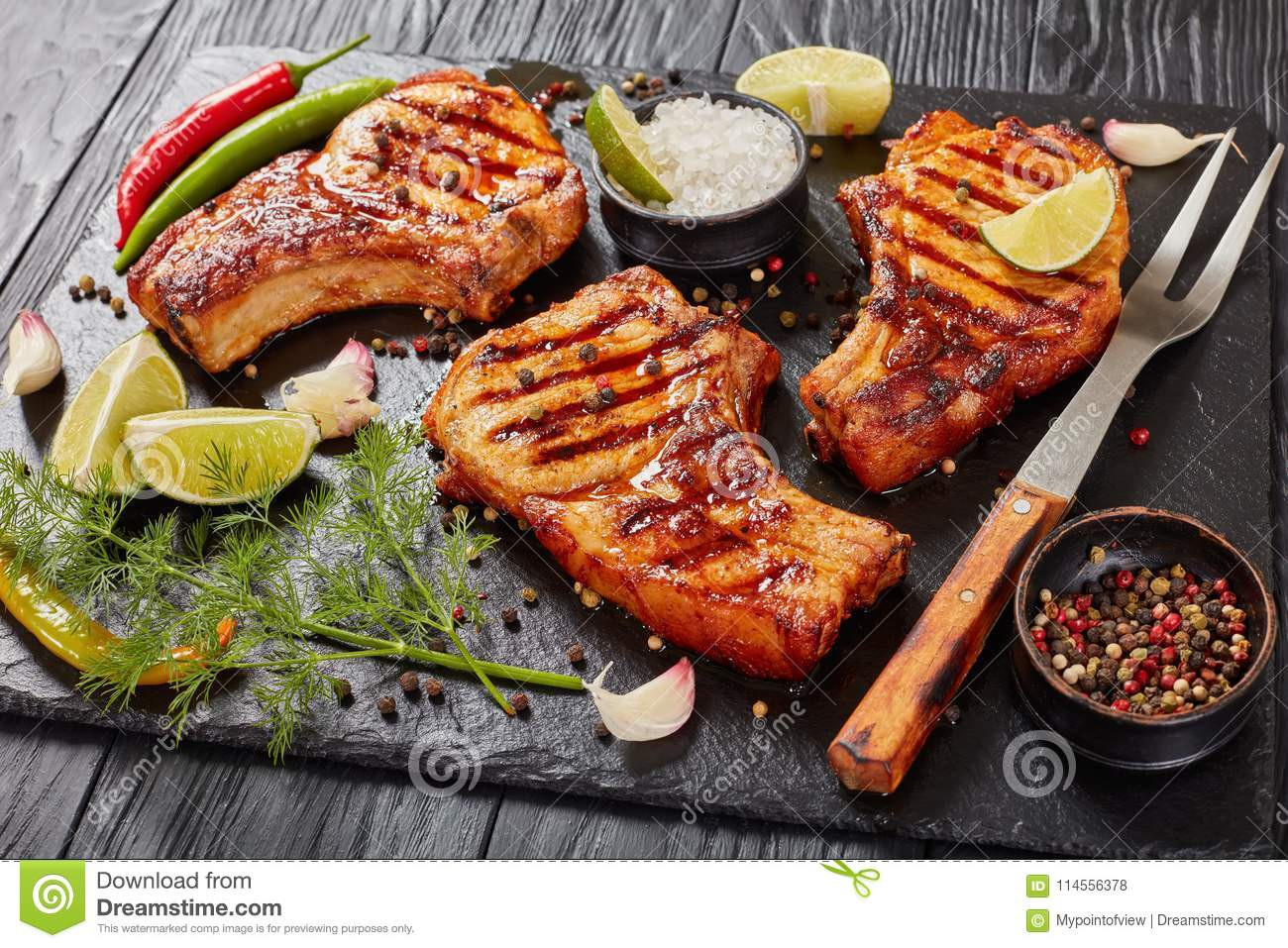 Juicy Grilled Pork Chops
 Grilled Juicy Pork Chops With Strips Stock Image