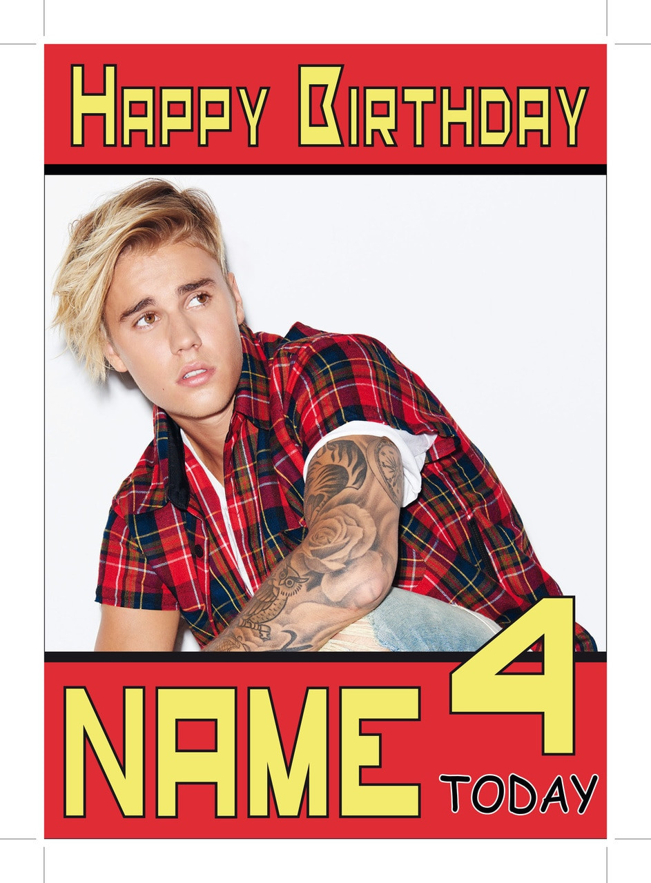 Justin Bieber Birthday Card
 Justin Bieber Red Shirt Personalised Birthday Card