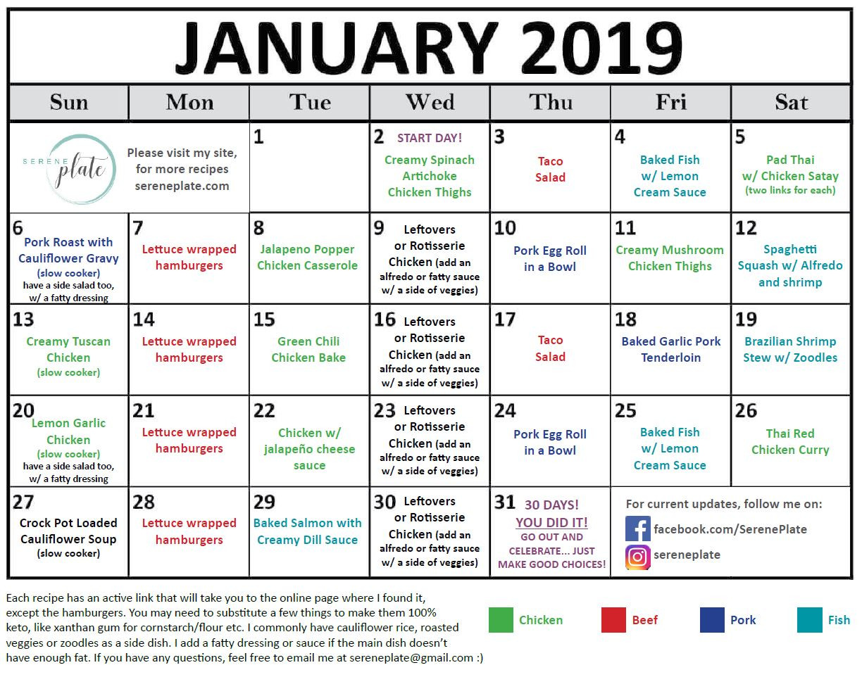 Keto Diet Planner
 30 day keto meal plan for January 2019