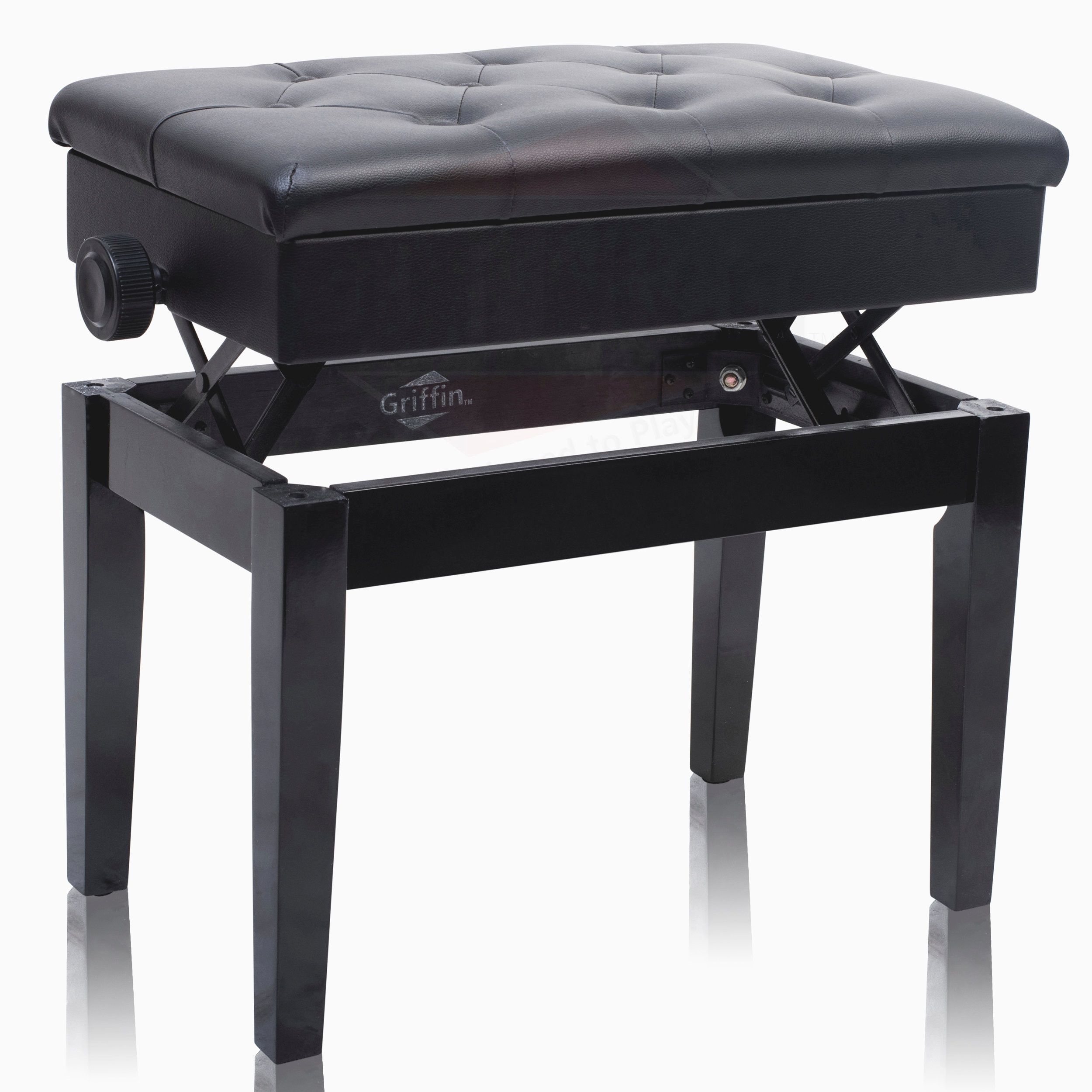 Keyboard Bench With Storage
 Black Leather Piano Bench Griffin Storage Adjustable
