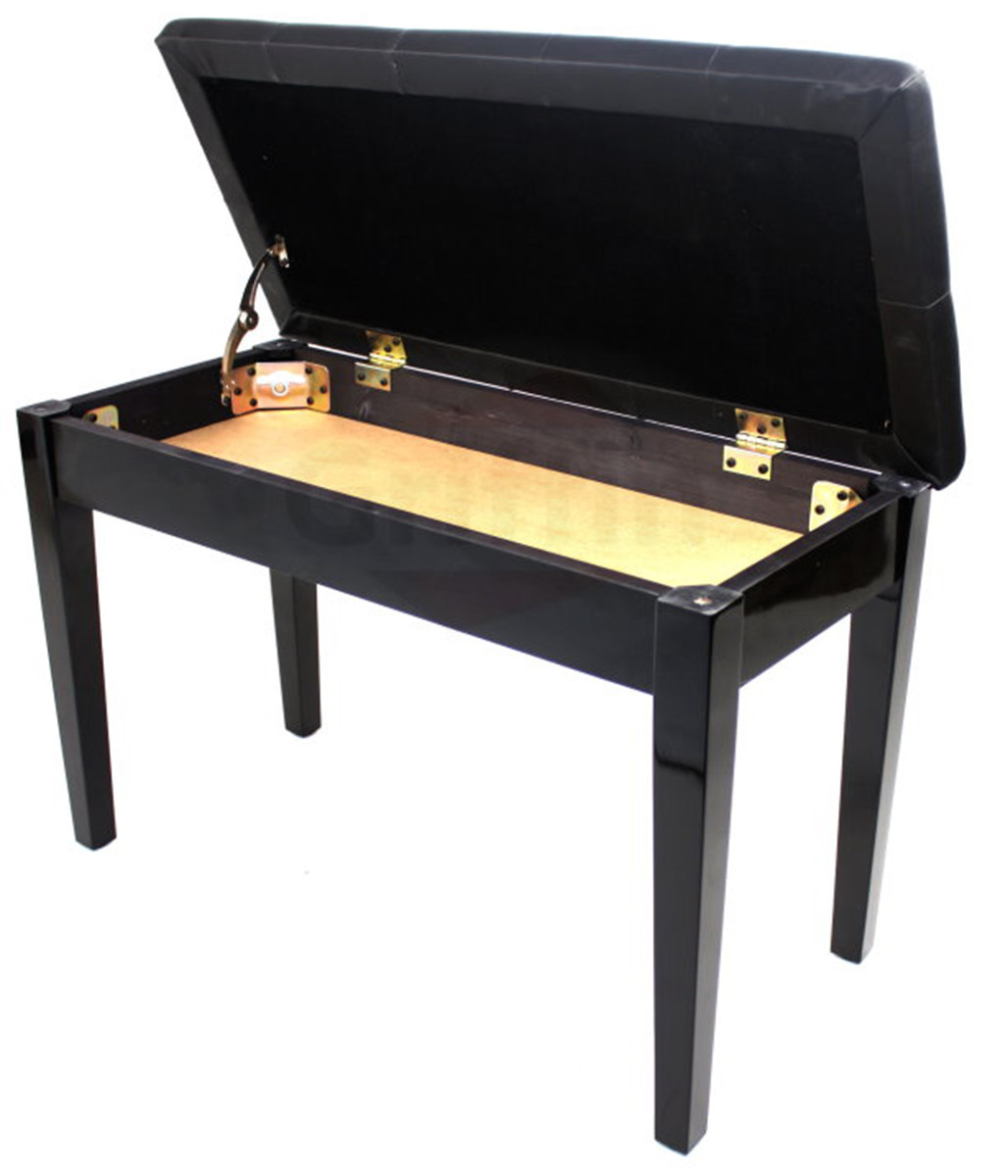Keyboard Bench With Storage
 Black Leather Piano Bench Ebony Wood Double Duet Keyboard