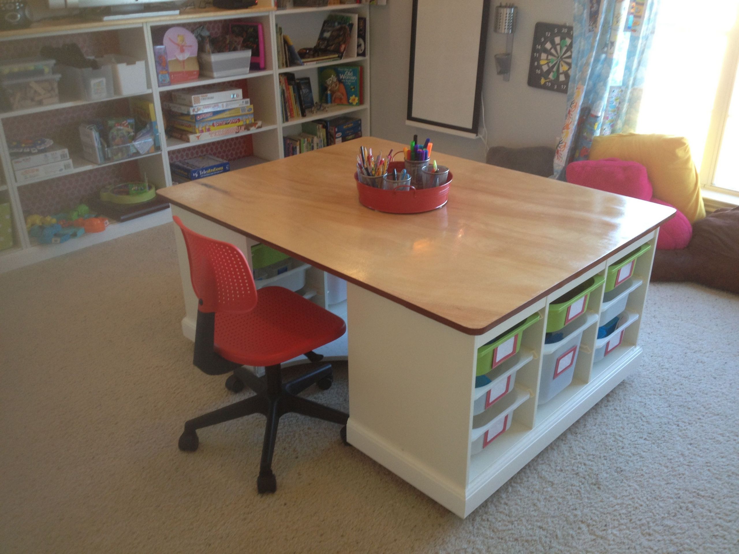 Kids Art Table With Storage
 Finished Kids craft board game Lego table in the kids