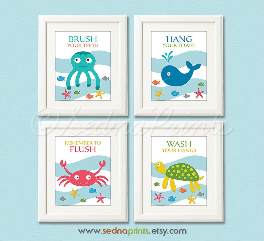 Kids Bathroom Art
 Bathroom Art Print Set 5X7 Kids bathroom wall decor