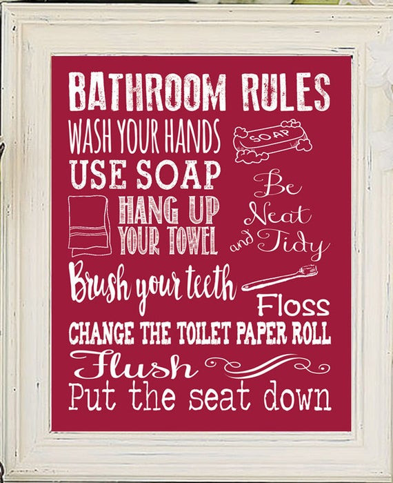 Kids Bathroom Signs
 Bathroom Rules Decor Kids Bathroom Rules Fun by JandSGraphics