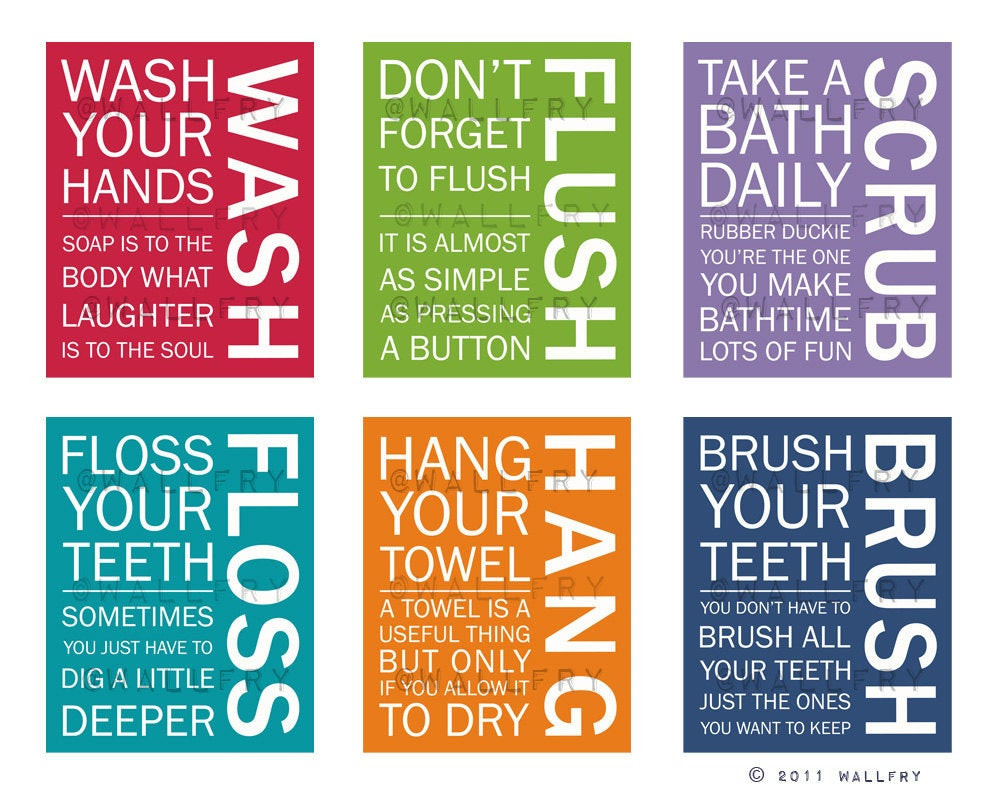 Kids Bathroom Signs
 FULL SET of 6 Bathroom art prints Bathroom Rules Kids