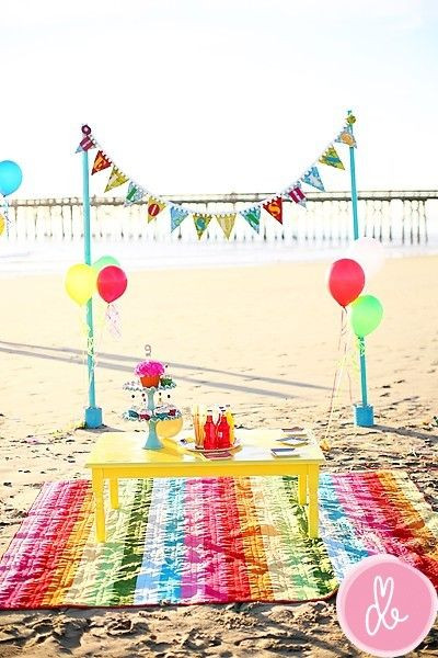 Kids Beach Birthday Party
 girl kids beach party Nice set up for a party on the