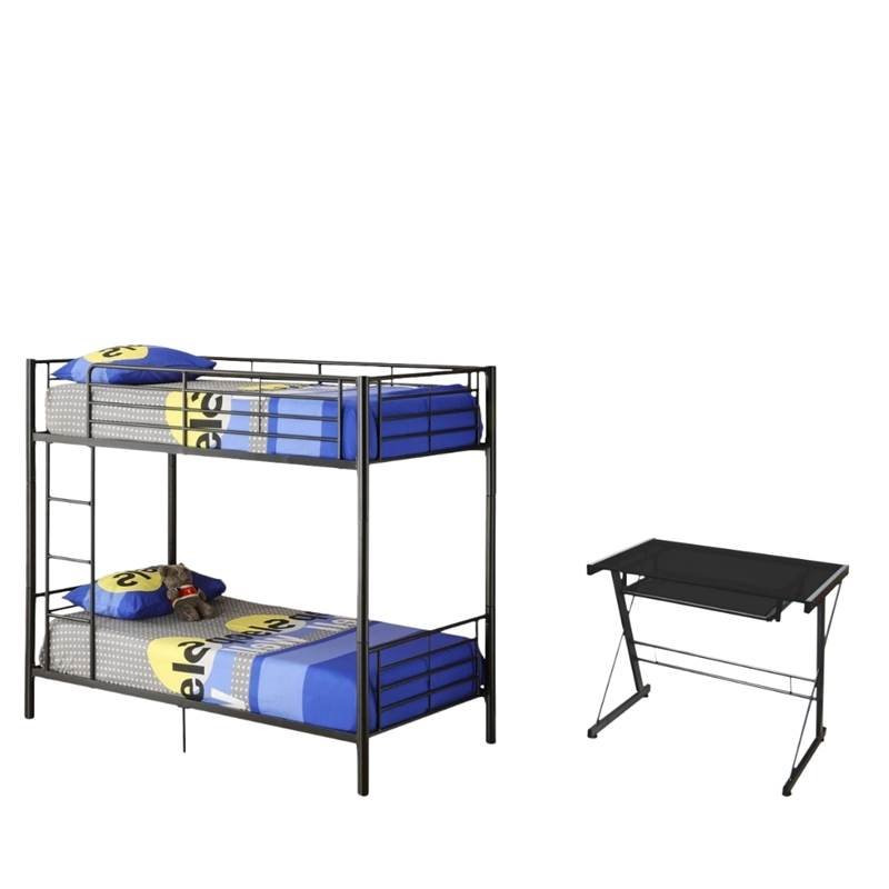 Kids Bedroom Set With Desk
 2 Piece Kids Bedroom Set with Bunk Bed and Desk in Black