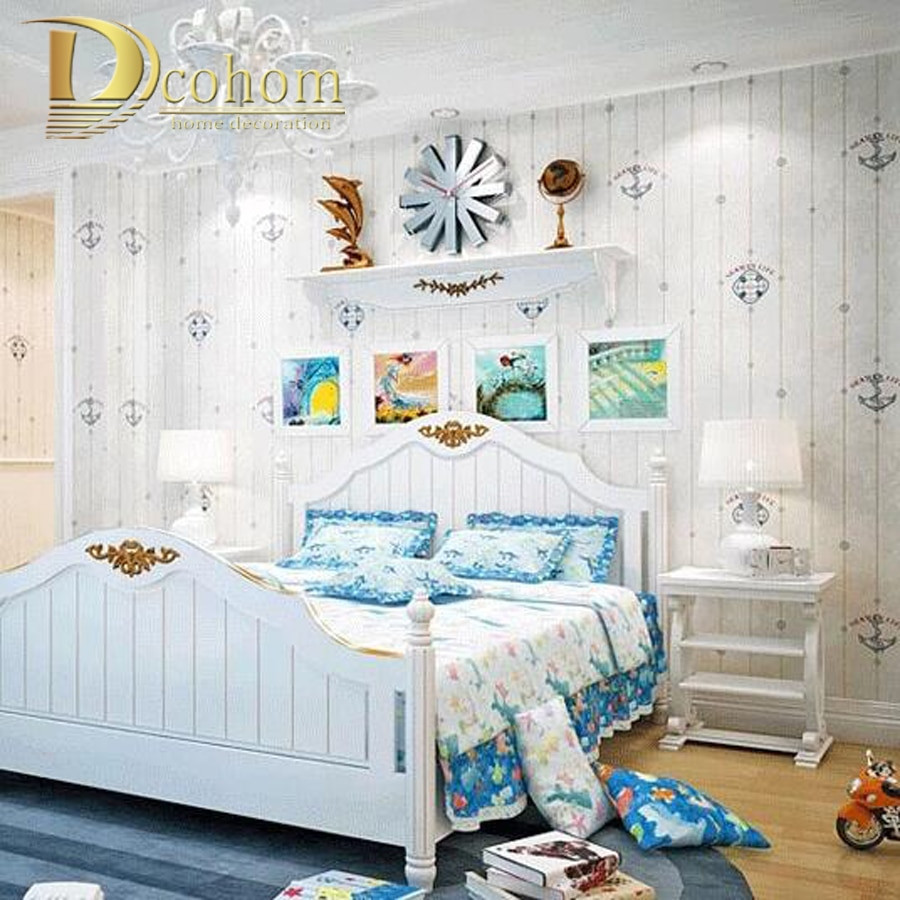 Kids Bedroom Wall Decor
 Mediterranean Cartoon Wood Striped Kids Room Wallpaper For