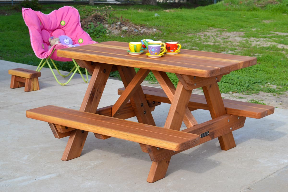 Kids Bench Table
 Kid Size Wood Picnic Table with Attached Benches