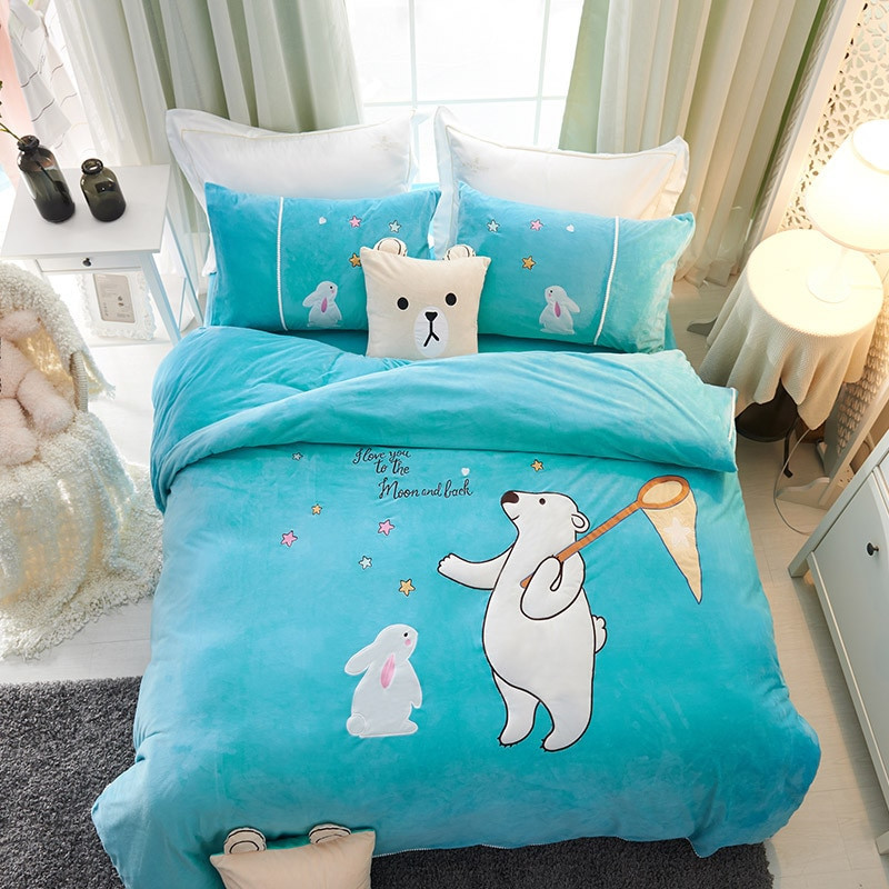 Kids Full Bedroom Sets
 Winter cartoon Bedding Set Fleece fabric Duvet Cover Sets