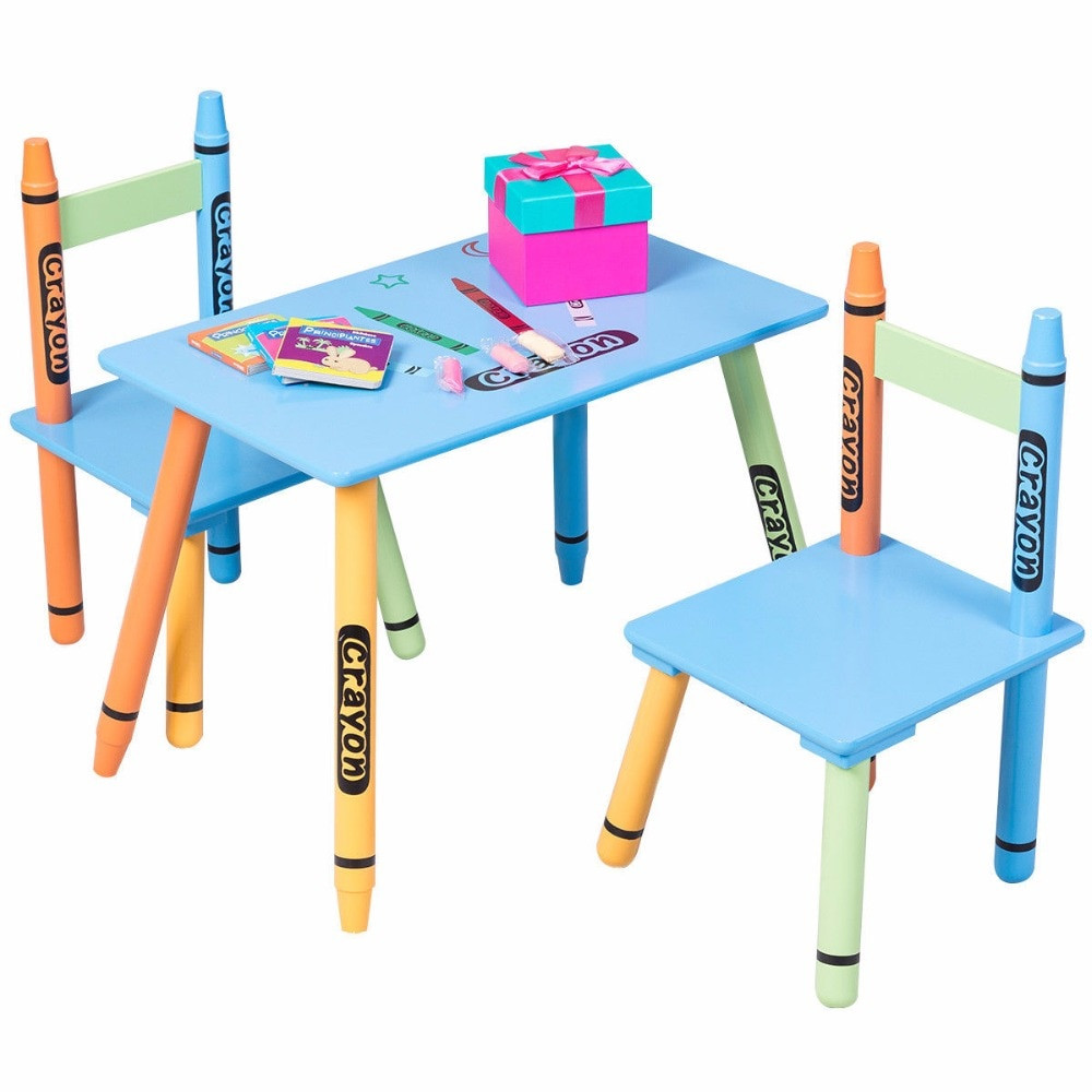 Kids Furniture Chair
 Giantex 3 Piece Crayon Kids Table & Chairs Set Wood