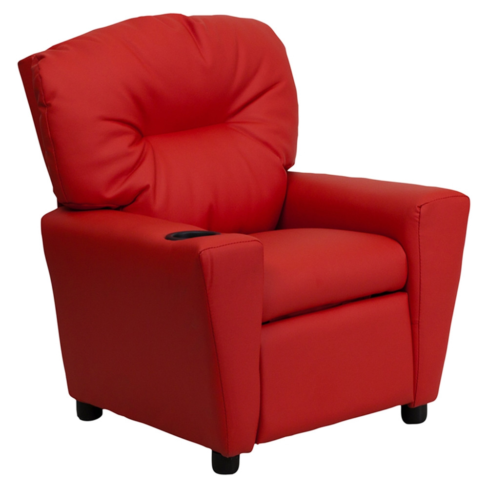 Kids Furniture Chair
 Upholstered Kids Recliner Chair Cup Holder Red