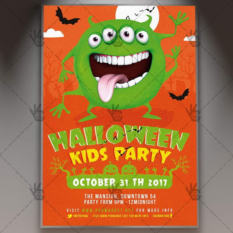 Kids Halloween Party Flyer
 Halloween Kids Party Seasonal Flyer PSD Template