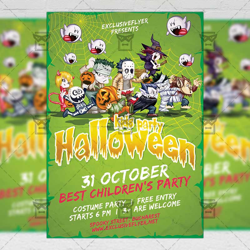 Kids Halloween Party Flyer
 Halloween Kids Party Seasonal A5 Flyer Template