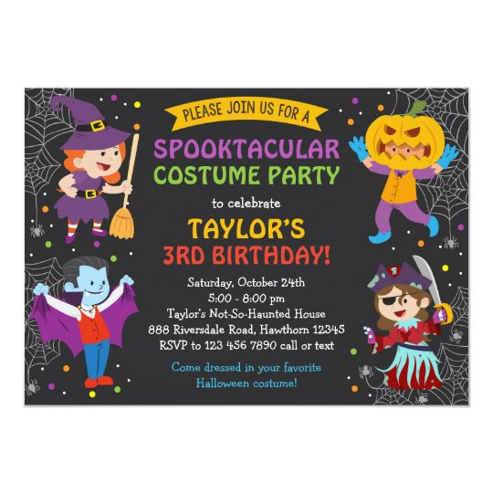 Kids Halloween Party Invites
 Halloween Birthday Invitation costume party kids Card