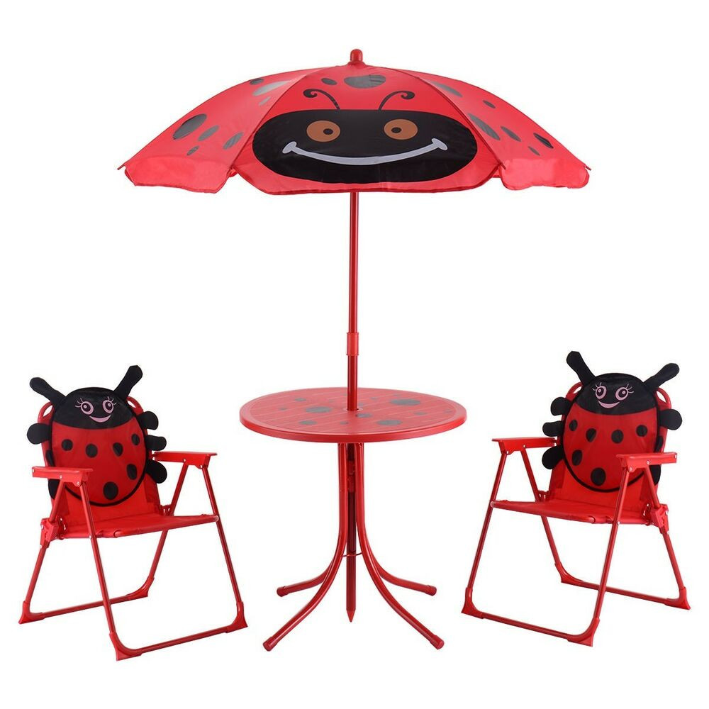 Kids Outside Table
 Kids Patio Set Table And 2 Folding Chairs w Umbrella