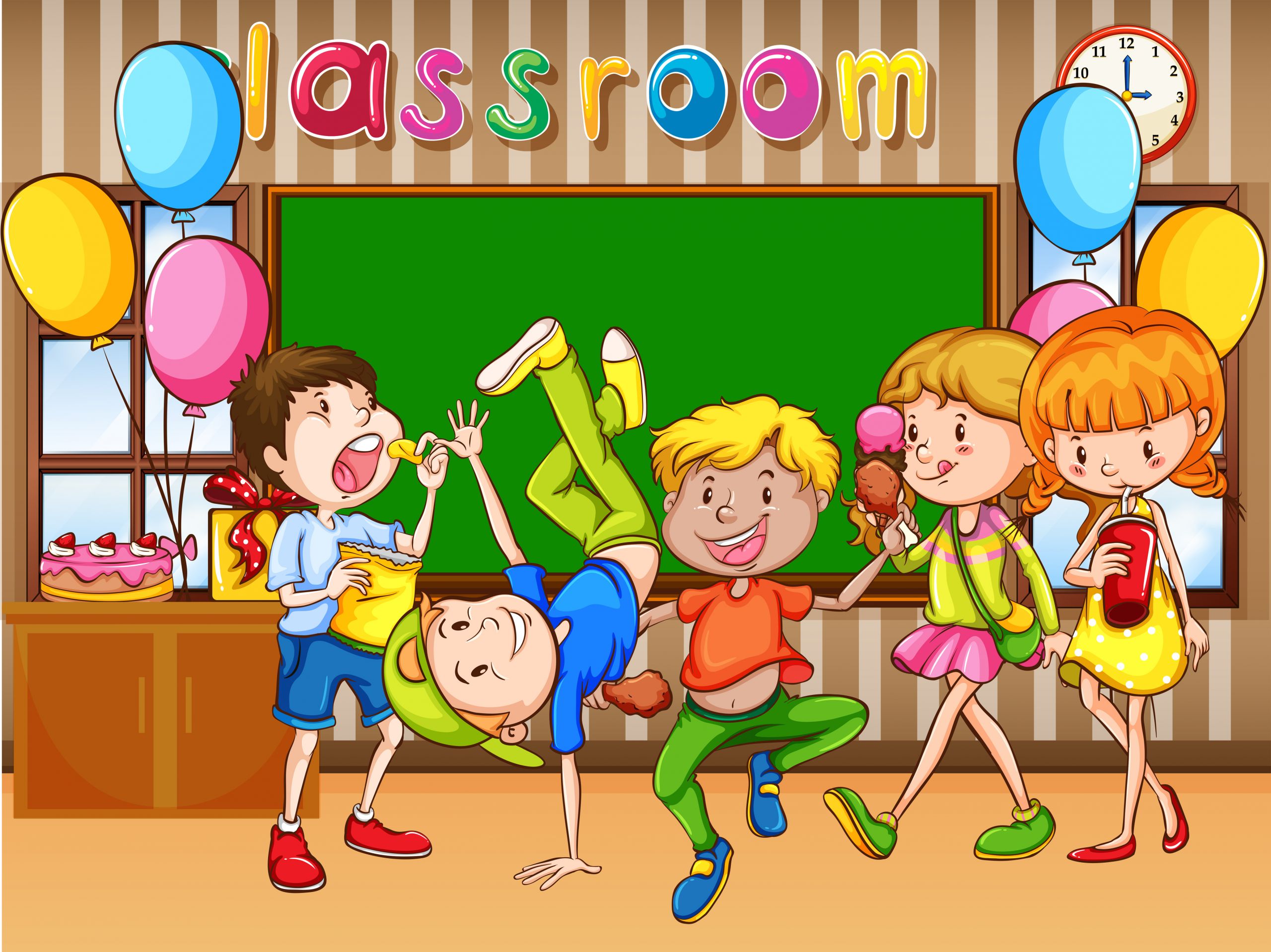 Kids Party Clipart
 Classroom scene with kids having party Download Free