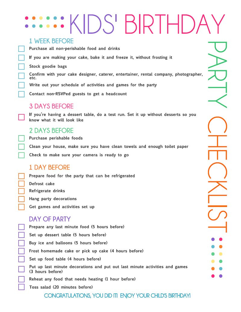 Kids Party Food List
 FREE Printable Kids Party Planning Checklist