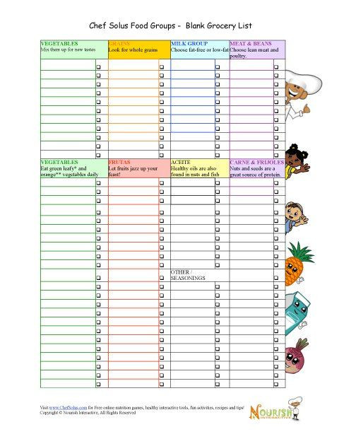 Kids Party Food List
 Blank grocery list so children parents or teachers can