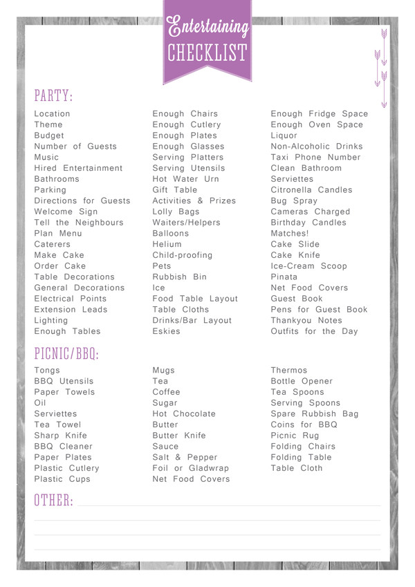 Kids Party Food List
 FREE PRINTABLE PARTY & ENTERTAINING PLANNERS PART 2