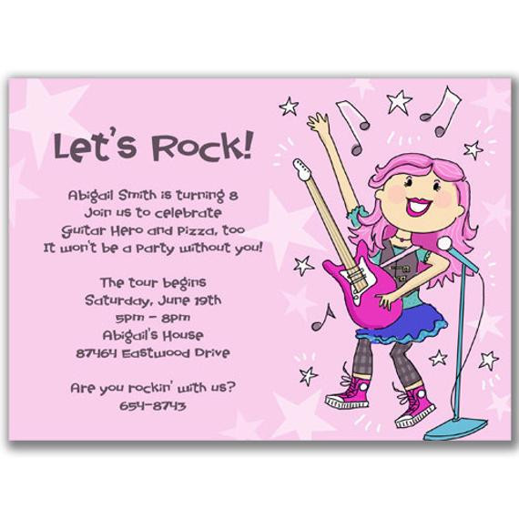 Kids Party Invitation Wording
 Items similar to 15 Rock Star Girl Invitations for a Kids