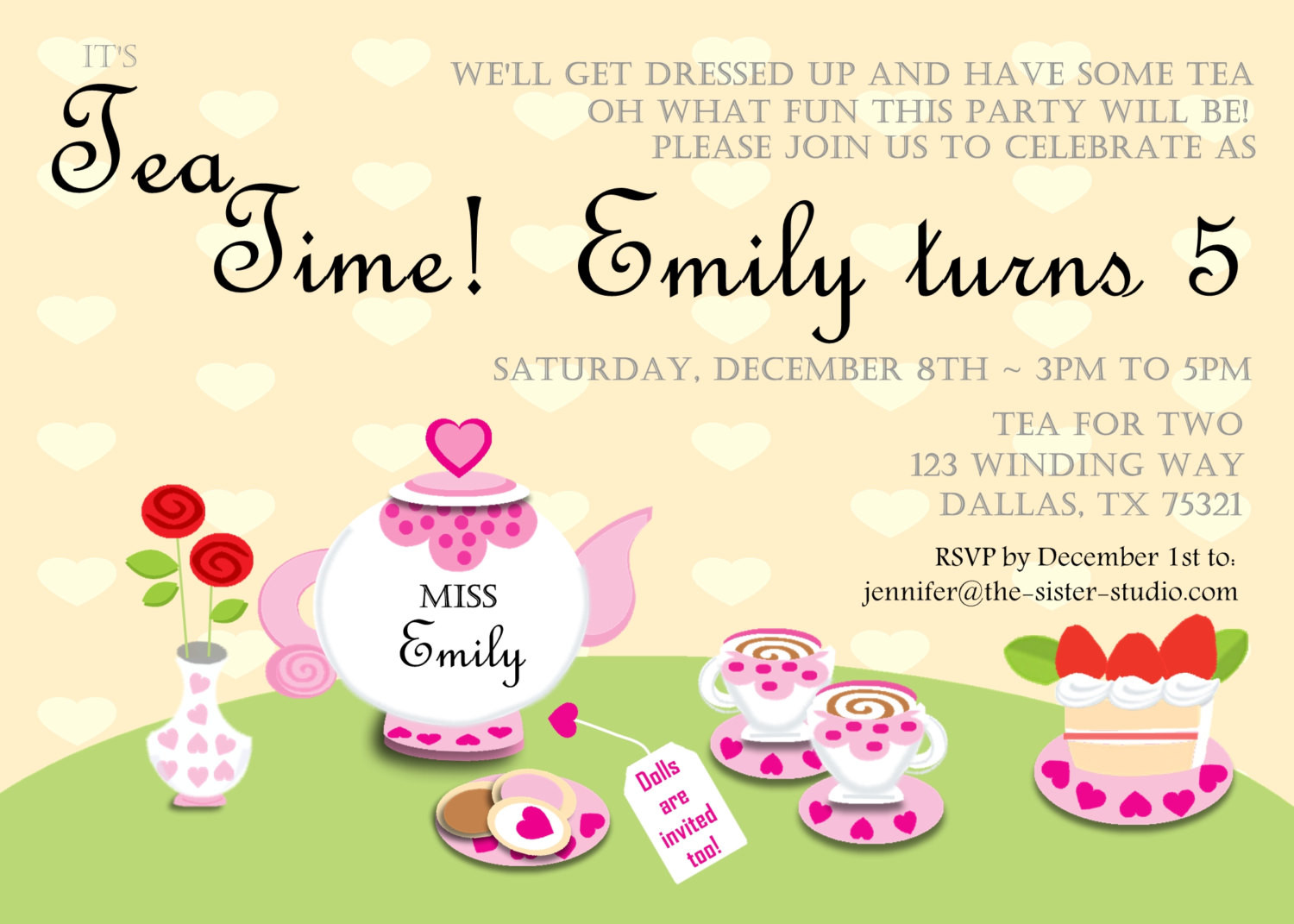 Kids Party Invitation Wording
 Tea Party Invitation Birthday Kids Custom by TheSisterStudio