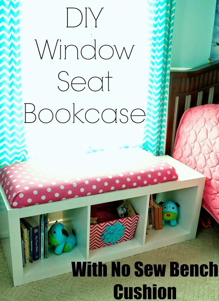 Kids Room Bench
 DIY Window Seat Bookcase with No Sew Bench Cushion