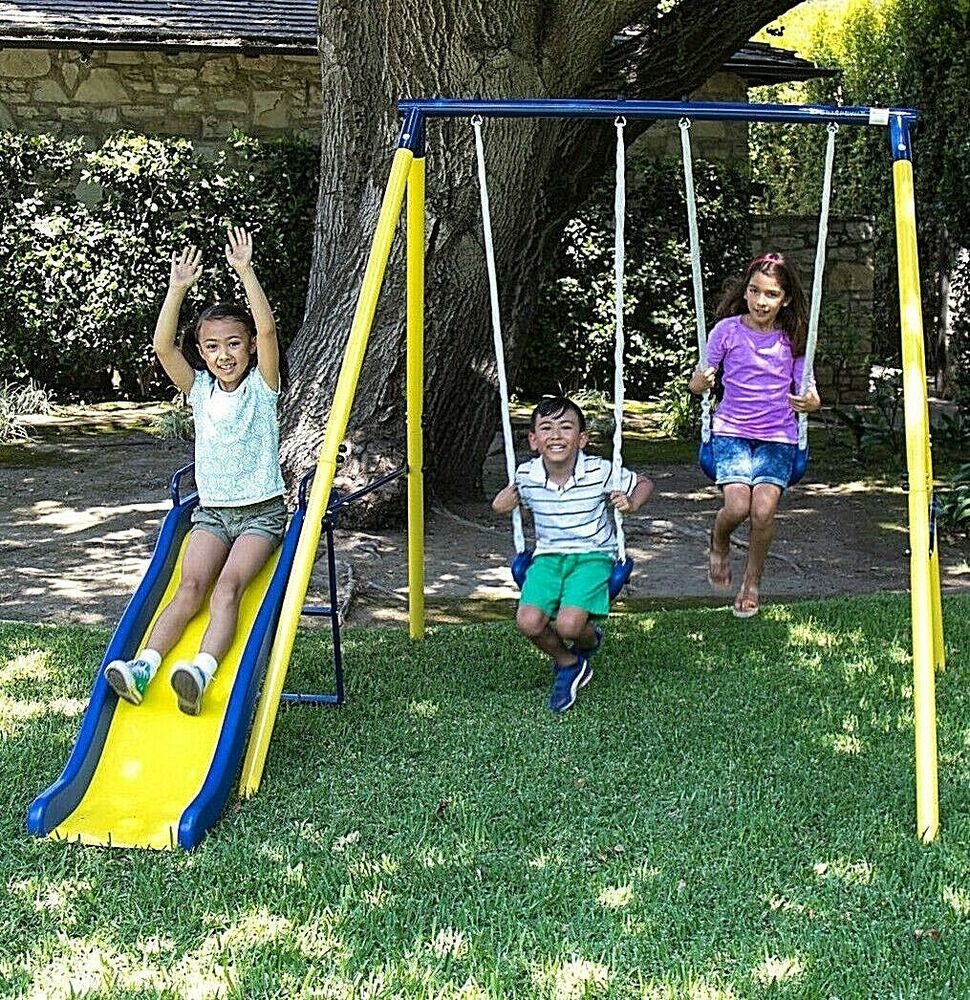 Kids Swing Slide Set
 Swing Set Playground Metal Outdoor Play Slide Kids